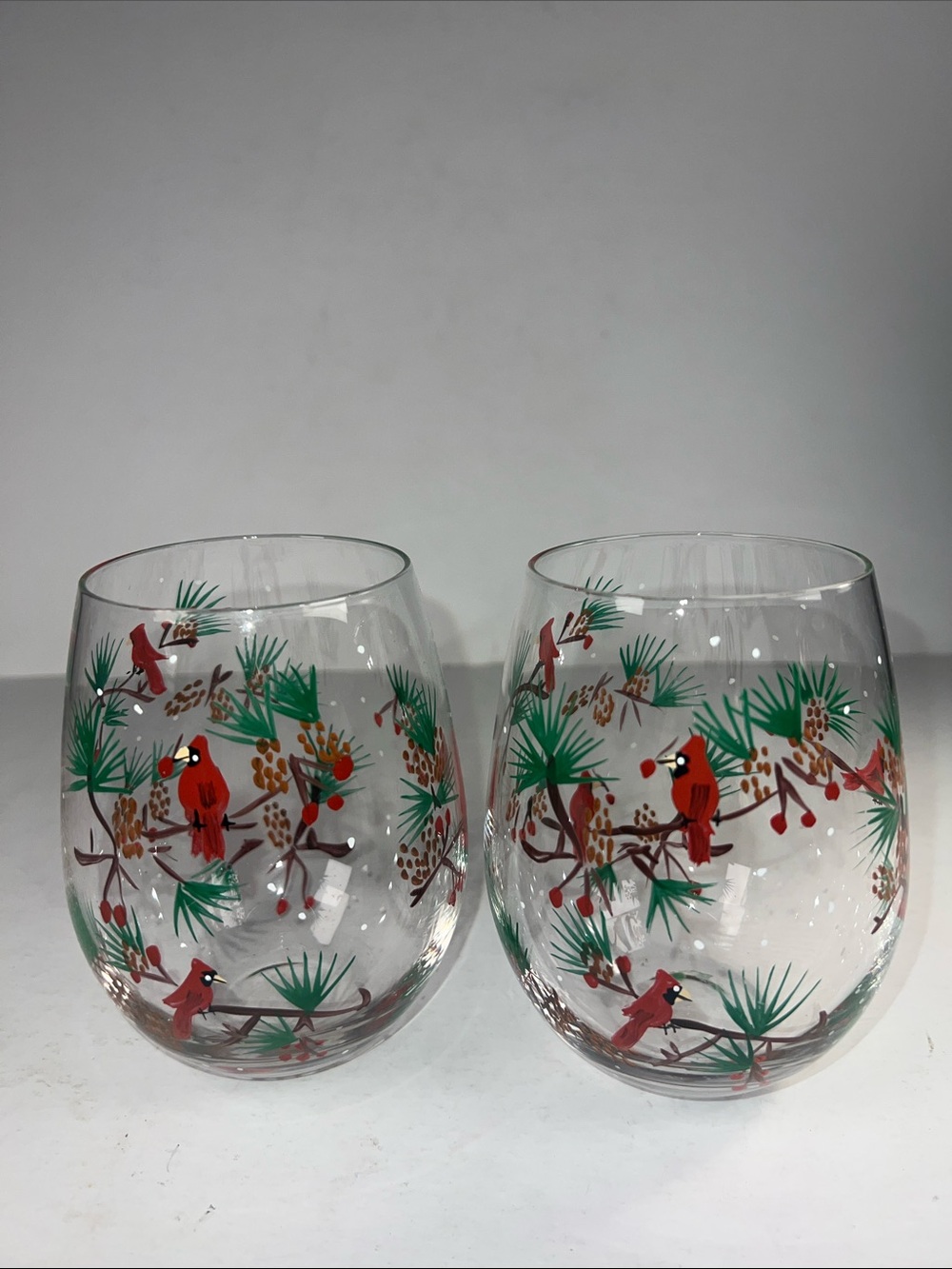 Hand-Painted Cardinal Glass Tumblers - Red and Green
